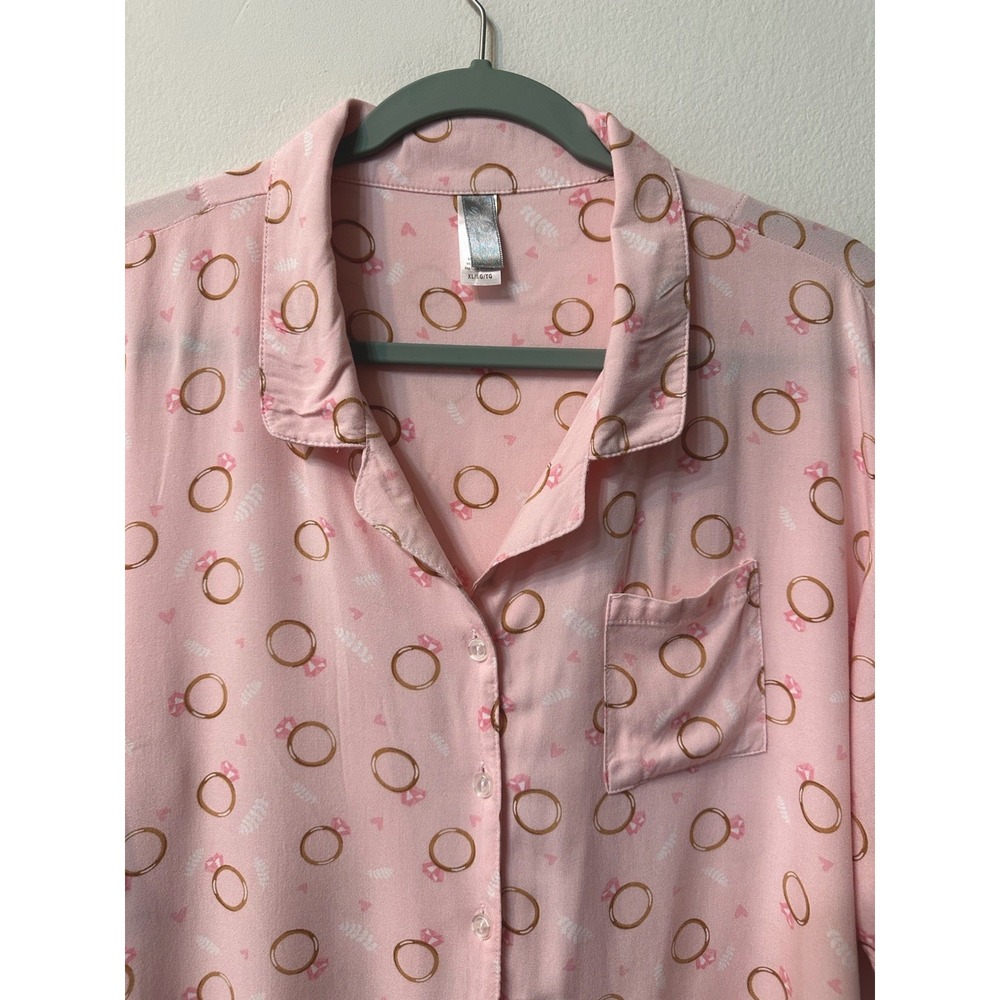 PJ Couture Women XL Pajama Top Pink Diamond Engagement Rings Button Down Shirt